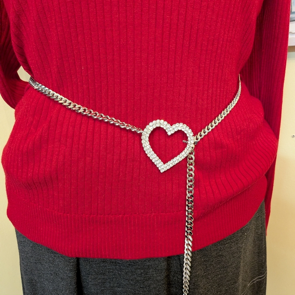 Stainless Steel Rhinestone Heart Belly Chain
